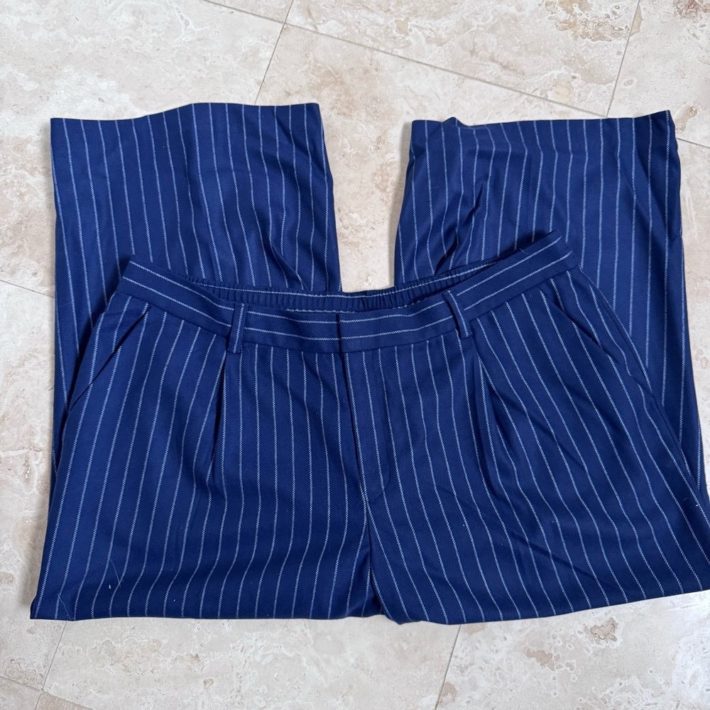 Lands End Wide Leg Pinstripe Crop Trousers